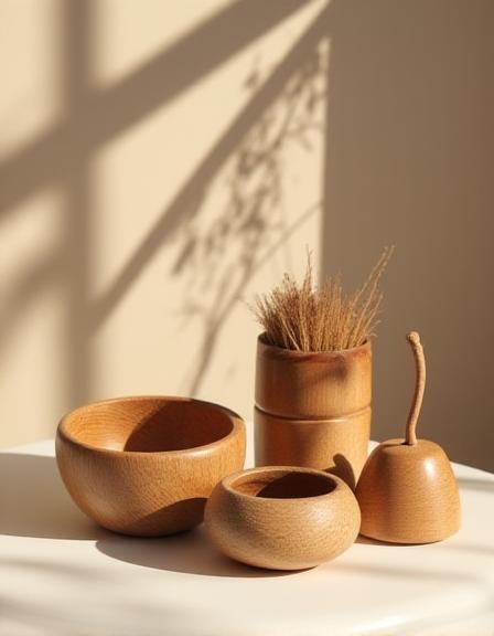 Oggetti d'arredo in legno tornito
